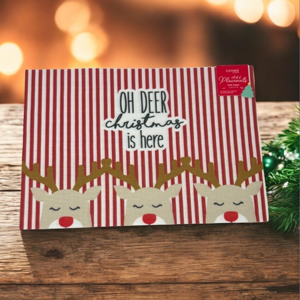 Coterie Studio "Oh Deer Christmas Is Here" Holiday Placemats Set of 6